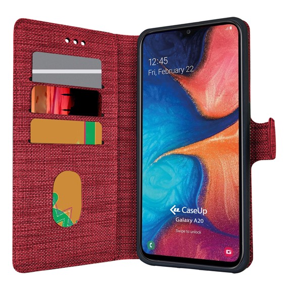 CaseUp Samsung Galaxy A20 Kılıf Kumaş Desenli Cüzdanlı Kırmızı 1
